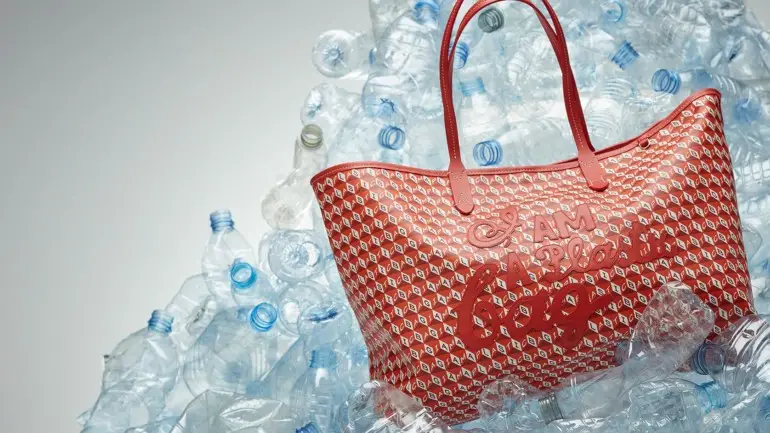 A picture of a bag that is made from recycled plastics.