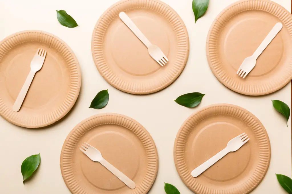 This is a picture of disposable eco-friendly plates and forks.