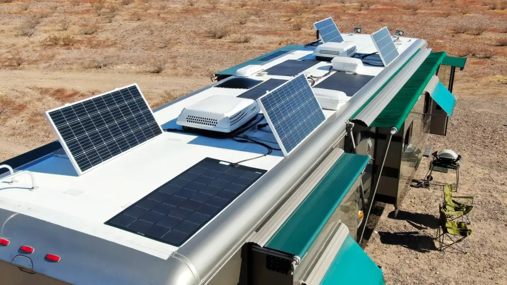 This picture shows the use of flexible solar panels for  RVs and Campers.