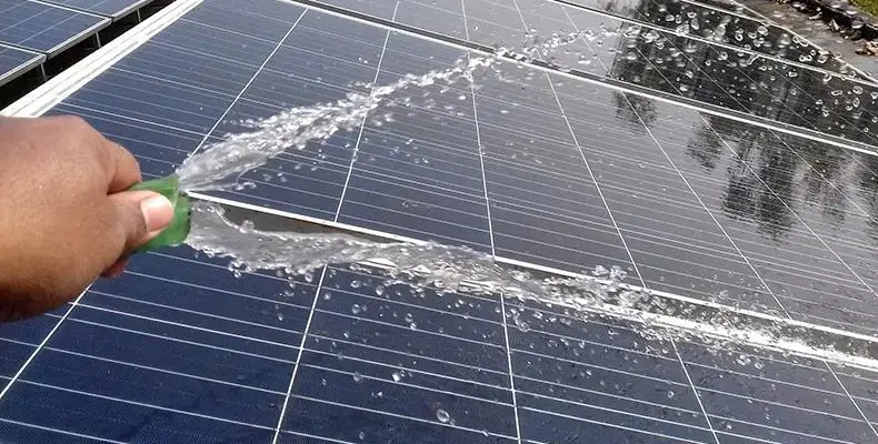 This is how to spray water when you are cleaning a solar panel.